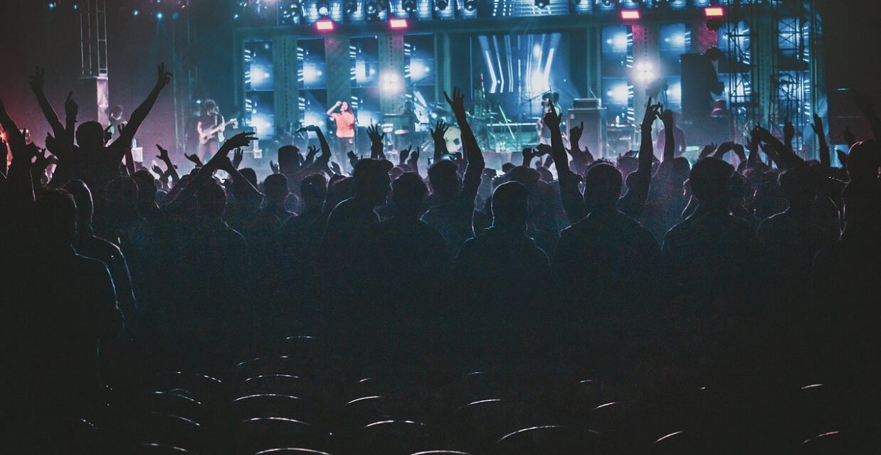 Live music concert with stage lights and crowd